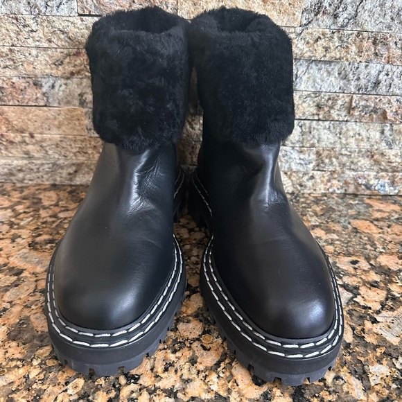 $1100 PROENZA SCHOULER SHEARLING LUG SOLE ANKLE BOOT BLACK LEATHER - Picture 4 of 9
